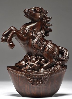 优选实木马摆件中式黑檀木雕马到成功办公室桌装饰家居送礼红木工