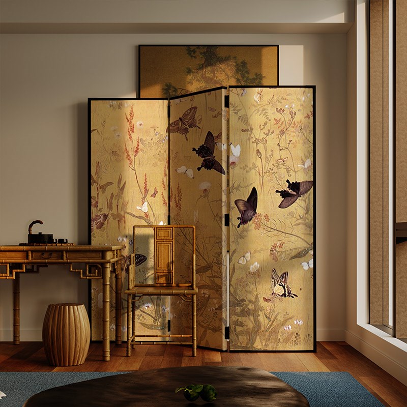 优选东方美学新古典屏风折叠移动房间玄关入户茶室卧室床头折屏蝴