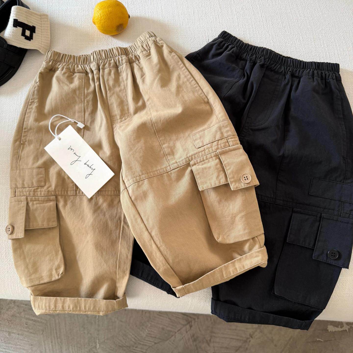 儿童长裤26春男童韩版水洗棉布休闲裤宝宝小童洋气口袋工装直筒裤