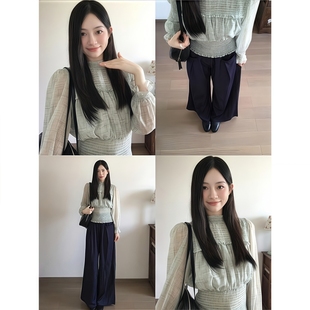 设计感收腰显瘦上衣宽松大摆慵懒阔腿裤 衬衫 复古长袖 早秋穿搭法式