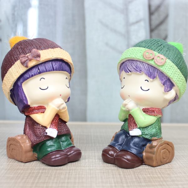 创意树脂许愿娃娃摆件可爱卡通男孩女孩公仔家居汽车装饰情侣礼品