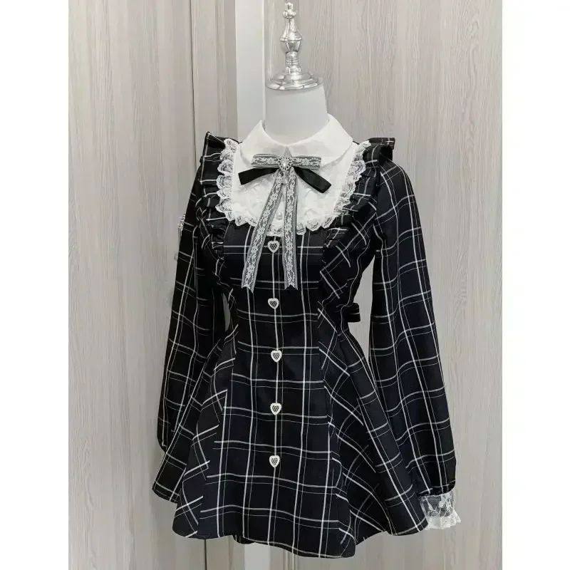 thumbnail for Japanres Sweet Preppy Style Bow Ruffles Dresses Women Y2k Ha
