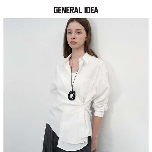 GENERAL IDEA BY BUMSUK秋新款斜扣廓形设计感长袖衬衫女通勤百搭