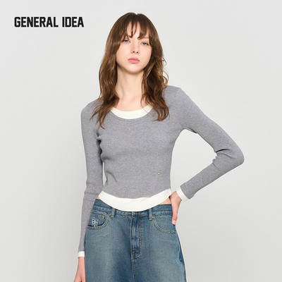 GENERAL IDEA BY BUMSUK宽U领假两件套头正肩休闲针织衫长袖打底