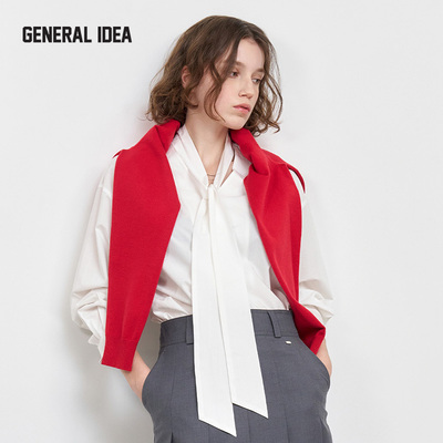 GENERAL IDEA BY BUMSUK春季领结系带后开衩纽扣设计V领衬衫上衣