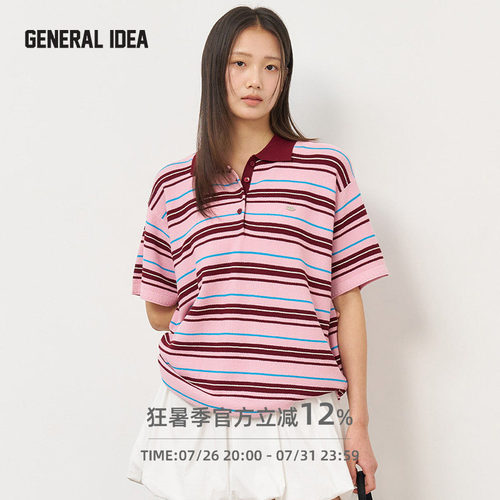 GENERAL IDEA BY BUMSUK 韩国正品 复古条纹polo短袖T恤宽松休闲
