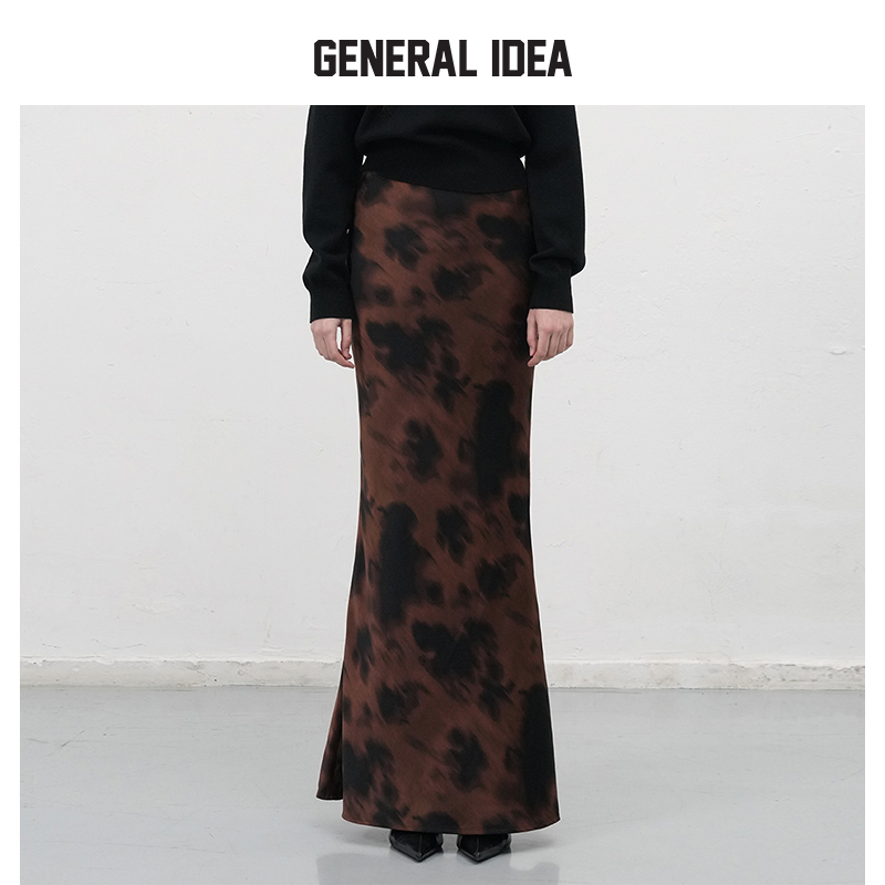 GENERAL IDEA静谧色豹纹晕染风半身裙长裙女士2025秋冬新款