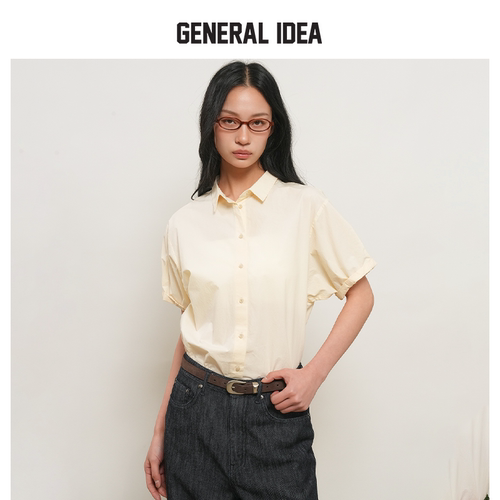GENERAL IDEA BY BUMSUK女士夏季宽松款翻折袖口纯棉衬衫短袖上衣