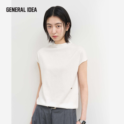 GENERAL IDEA BY BUMSUK精致小高领短袖T恤简约休闲高级感上衣女