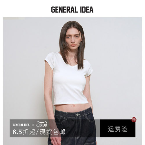 GENERAL IDEA BY BUMSUK 韩国正品 休闲V领短款露脐显瘦短袖T恤女