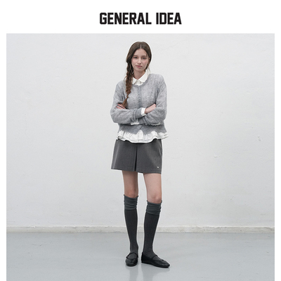 GENERAL IDEA BY BUMSUK鱼骨纹理双褶设计英伦风直筒裙裤短裤女
