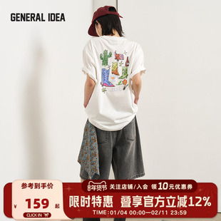 GENERALIDEA2025新款夏季男女同款印花短袖t恤松弛感宽松休闲上衣