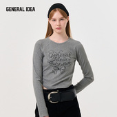 汤曼妮 GENERAL IDEA星星闪钻蝴蝶结印花圆领长袖 修身 T恤短款