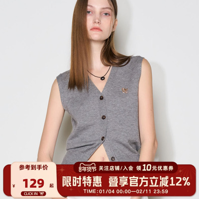 GENERAL IDEA BY BUMSUK秋季开衩金扣V领设计针织开衫马甲背心女