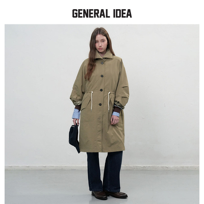 GENERAL IDEA BY BUMSUK束腰叠袖设计中长款英伦风衣外套可拆内胆