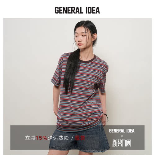 GENERAL IDEA BY BUMSUK 韩国正品 条纹短袖T恤圆领宽松男女同款
