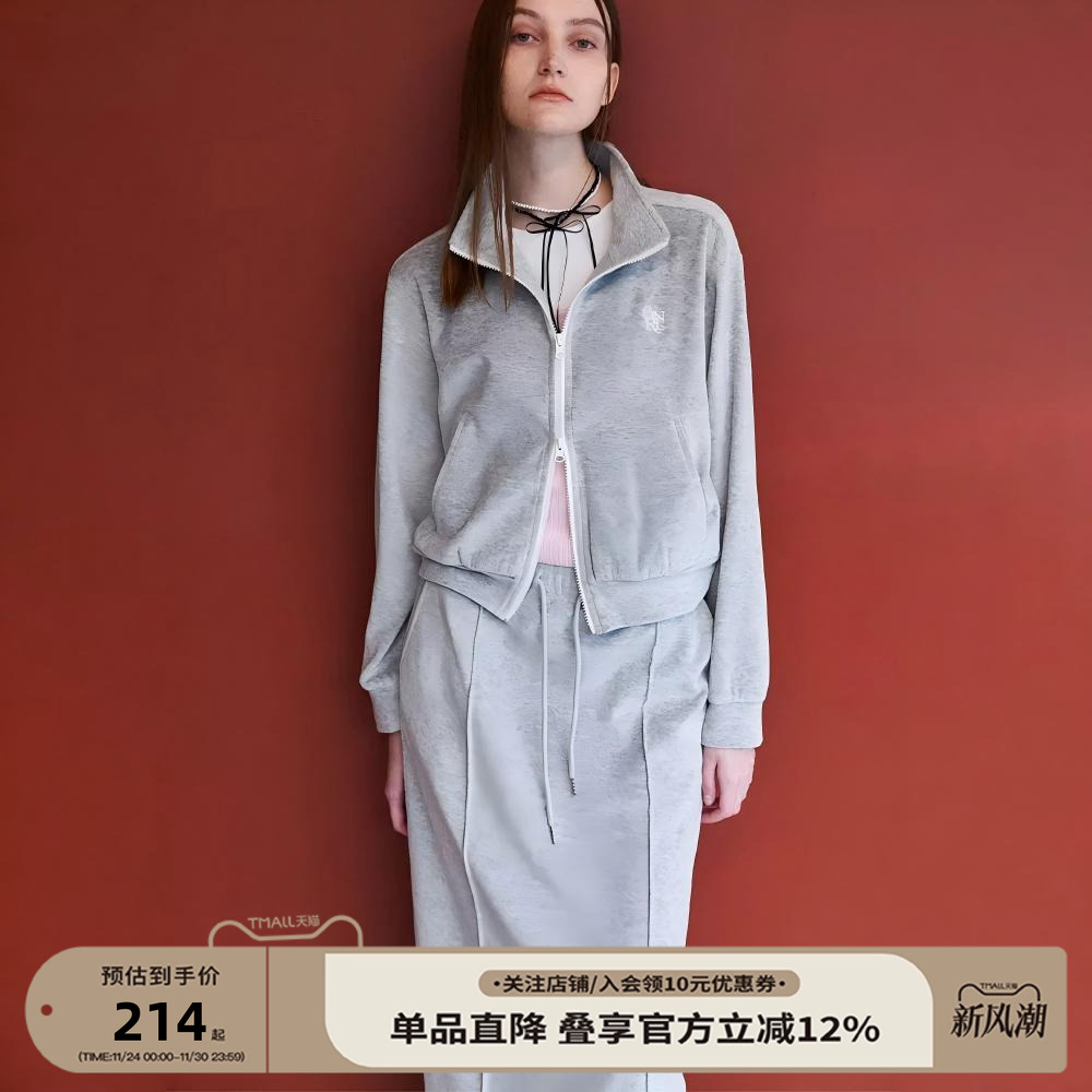 【套装】GENERAL IDEA天鹅绒运动休闲卫衣外套+半裙两件套女秋冬