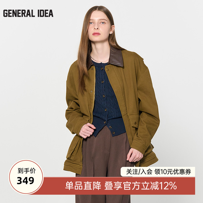 GENERAL IDEA BY BUMSUK英式拼色复古翻领工装格纹棉外套情侣款秋