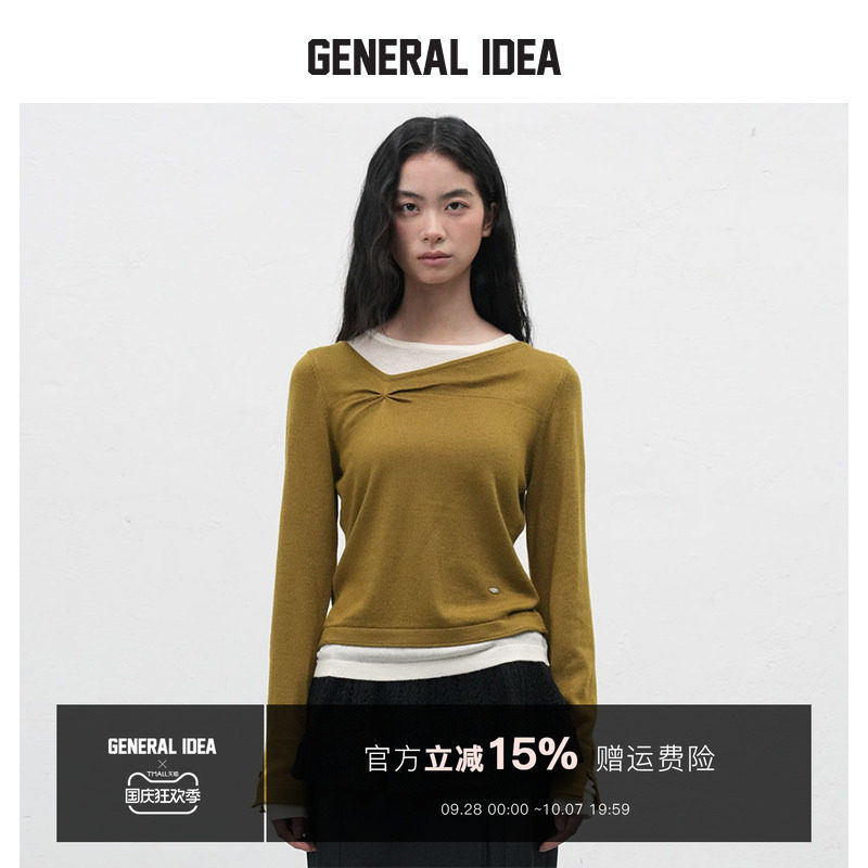 GENERAL IDEA BY BUMSUK 韩国正品 不规则褶皱假两件T恤韩系上衣