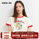 GENERAL T恤女趣味印花 BUMSUK摇滚披头猫拼接撞色短袖 IDEA