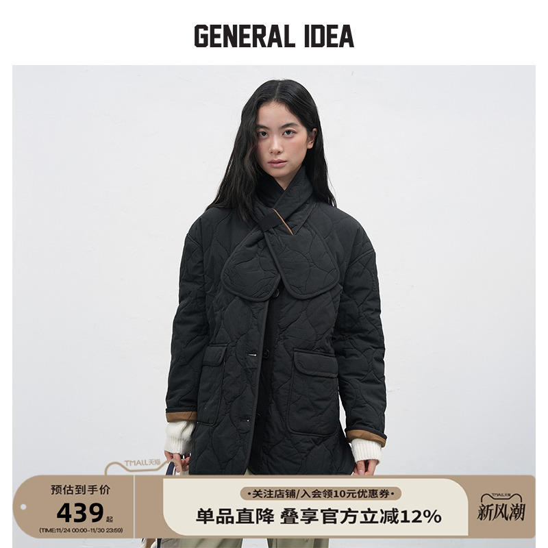 GENERAL IDEA BY BUMSUK绗缝围巾圆领拼色休闲夹棉外套女秋冬季