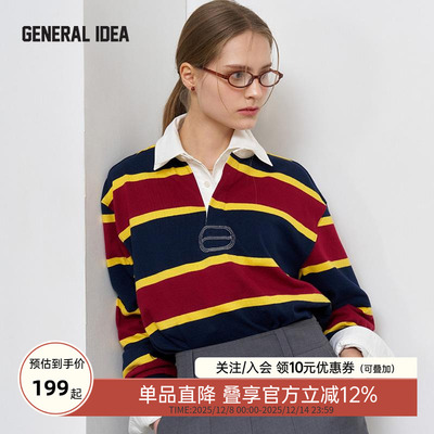 GENERAL IDEA BY BUMSUK美式复古中性polo长袖T恤条纹休闲上衣