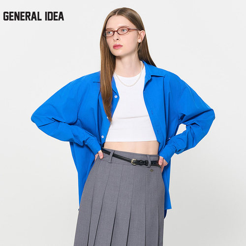 GENERAL IDEA BY BUMSUK秋款雾感莫兰迪纯色长袖衬衫宽松落肩女士
