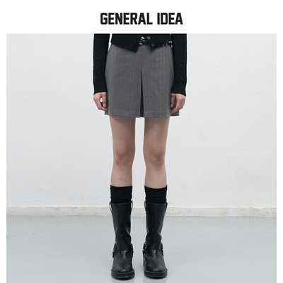 【曹颖甄选】GENERAL IDEA鱼骨纹理双褶设计英伦风直筒裙裤短裤女