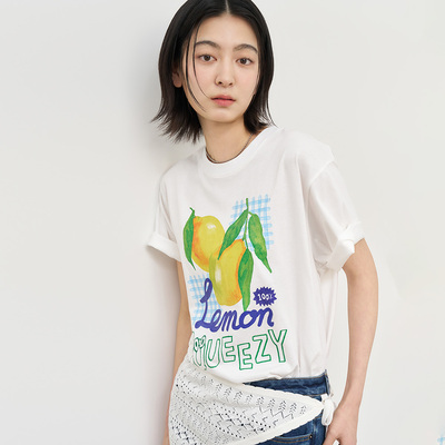 油画清爽水果印花宽松纯棉短袖