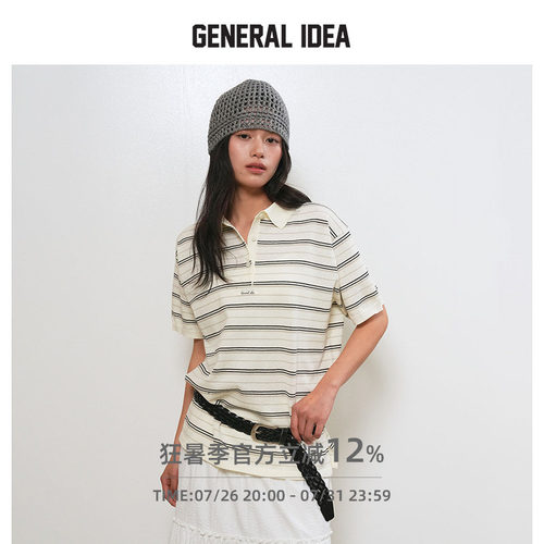 GENERAL IDEA BY BUMSUK 韩国正品 休闲条纹polo领针织短袖T恤女