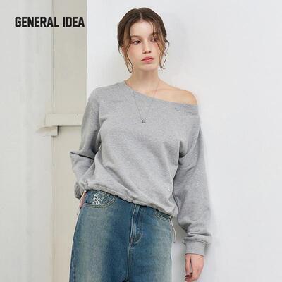 GENERAL IDEA BY BUMSUK慵懒斜肩收腰设计卫衣长袖宽松韩版女秋季