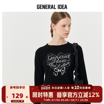 GENERAL IDEA BY BUMSUK星星闪钻蝴蝶结印花圆领长袖修身T恤短款