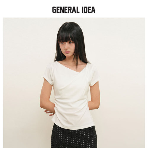GENERAL IDEA BY BUMSUK女士垂坠褶皱短袖T恤修身显瘦休闲上衣