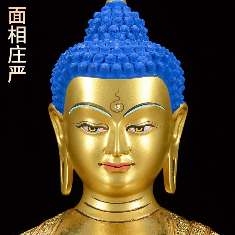 药师佛铜像铜全鎏金家用用品三世佛居家桌面摆件