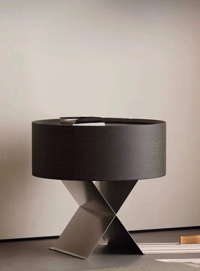 Millionfeel意式极简床边柜设计师款ins收纳柜烟熏实木圆形床头柜