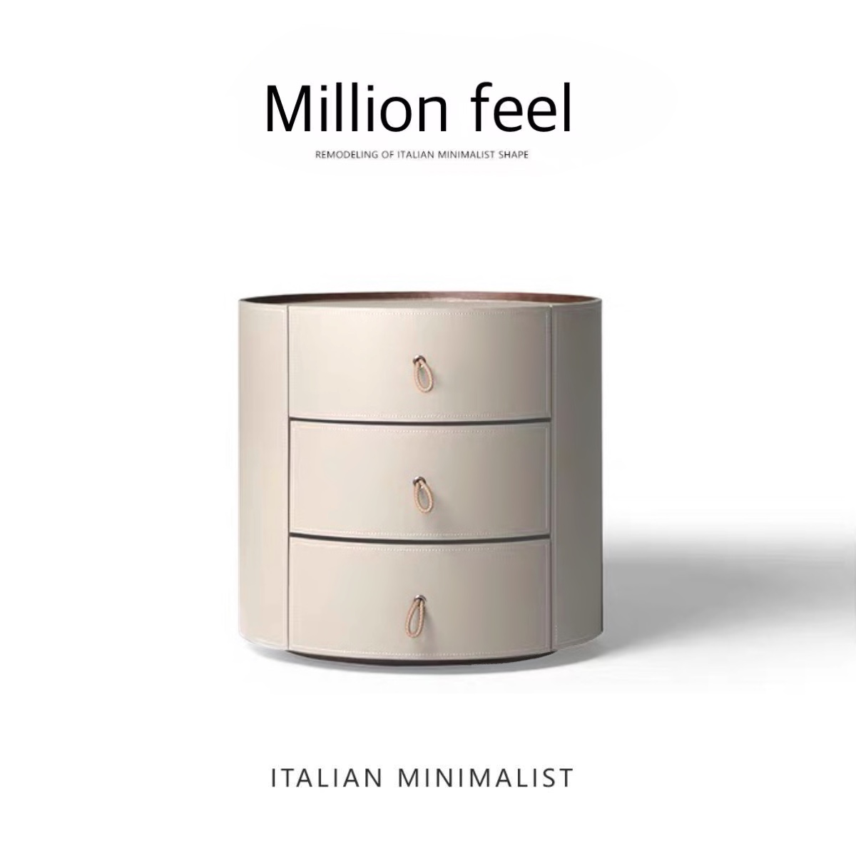 MF意式极简床边柜圆形高端设计师款进口马鞍皮凡尔赛宫轻奢床头柜