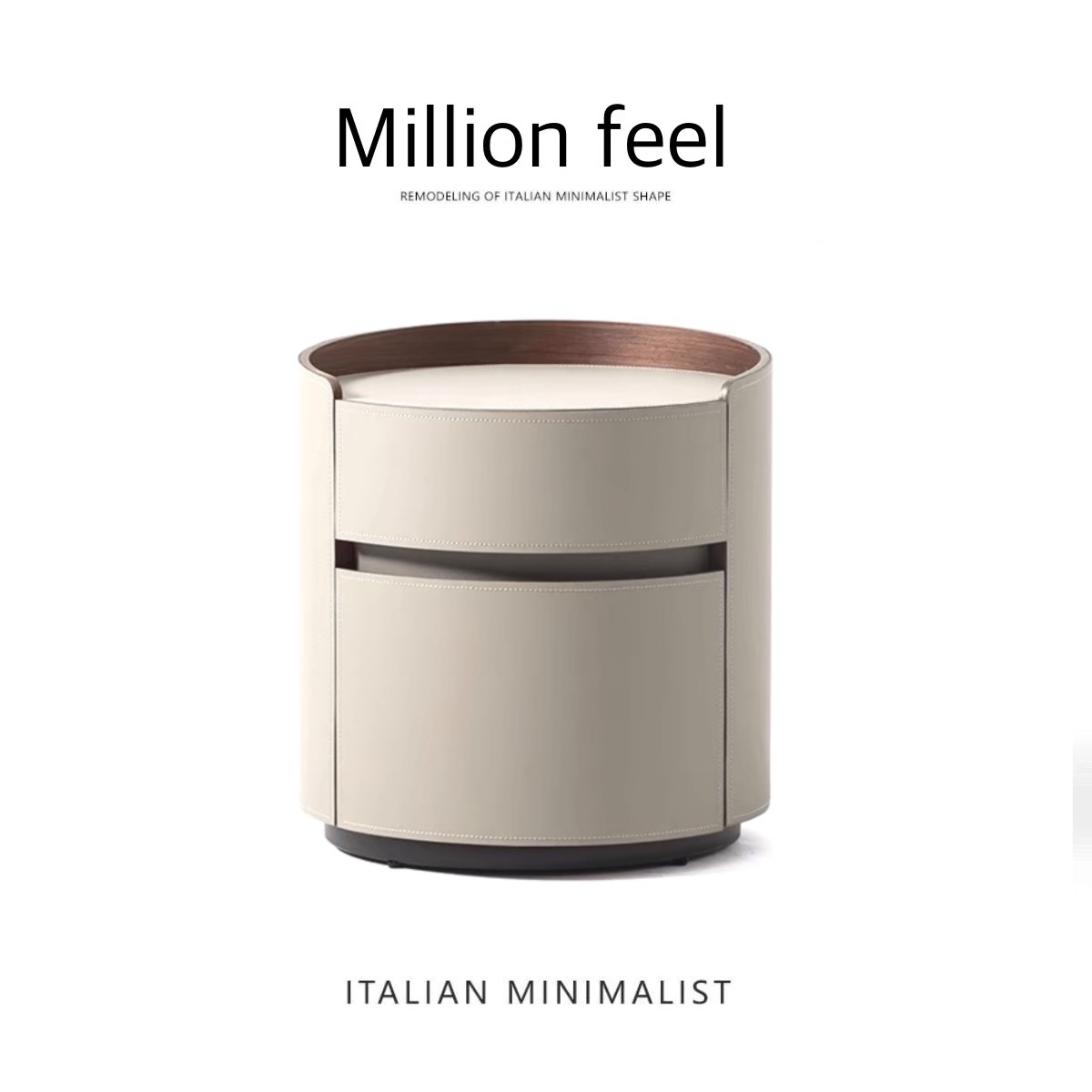 MF意式极简床边柜圆形高端设计师款进口马鞍皮白金汉宫轻奢床头柜