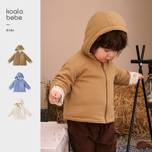 考拉鼻鼻[森系华夫格外套·自然氛围感]儿童秋冬夹棉保暖连帽上衣