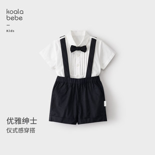 考拉鼻鼻[绅士格调·仪式感穿搭]男童春夏优雅风琴褶套装领结短袖