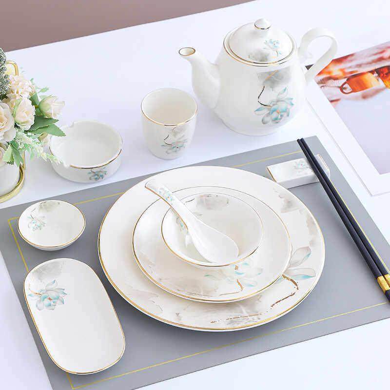 酒店餐厅金边陶瓷桌，新中国风盘子，碗和勺子，酒店盒子俱乐部特,餐饮具,餐具瓷器套装,淘宝优惠券,粉丝福利购,淘宝优惠卷