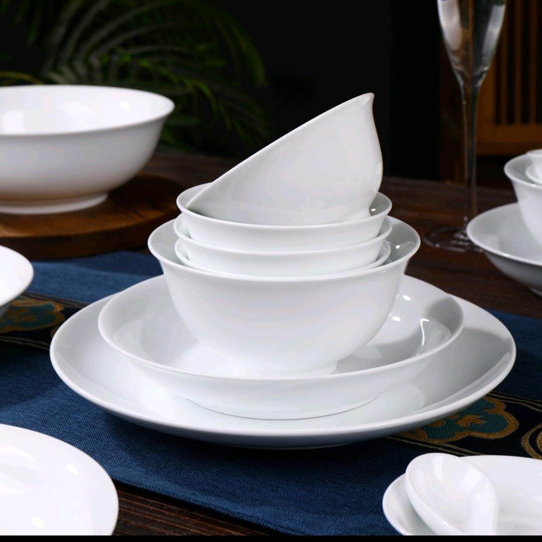 景德镇中式高温釉下彩高白瓷陶瓷碗家用碗盘碗碟菜盘餐具乔迁高温,餐饮具,碗,淘宝优惠券,粉丝福利购,淘宝优惠卷