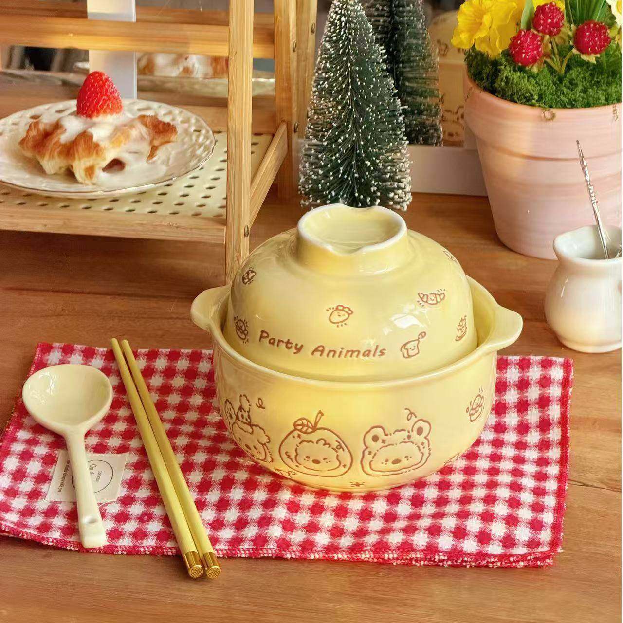 新款可爱动物泡面碗带盖餐具学生宿舍用方便面碗陶瓷汤碗家用防烫,餐饮具,泡面碗,淘宝优惠券,粉丝福利购,淘宝优惠卷