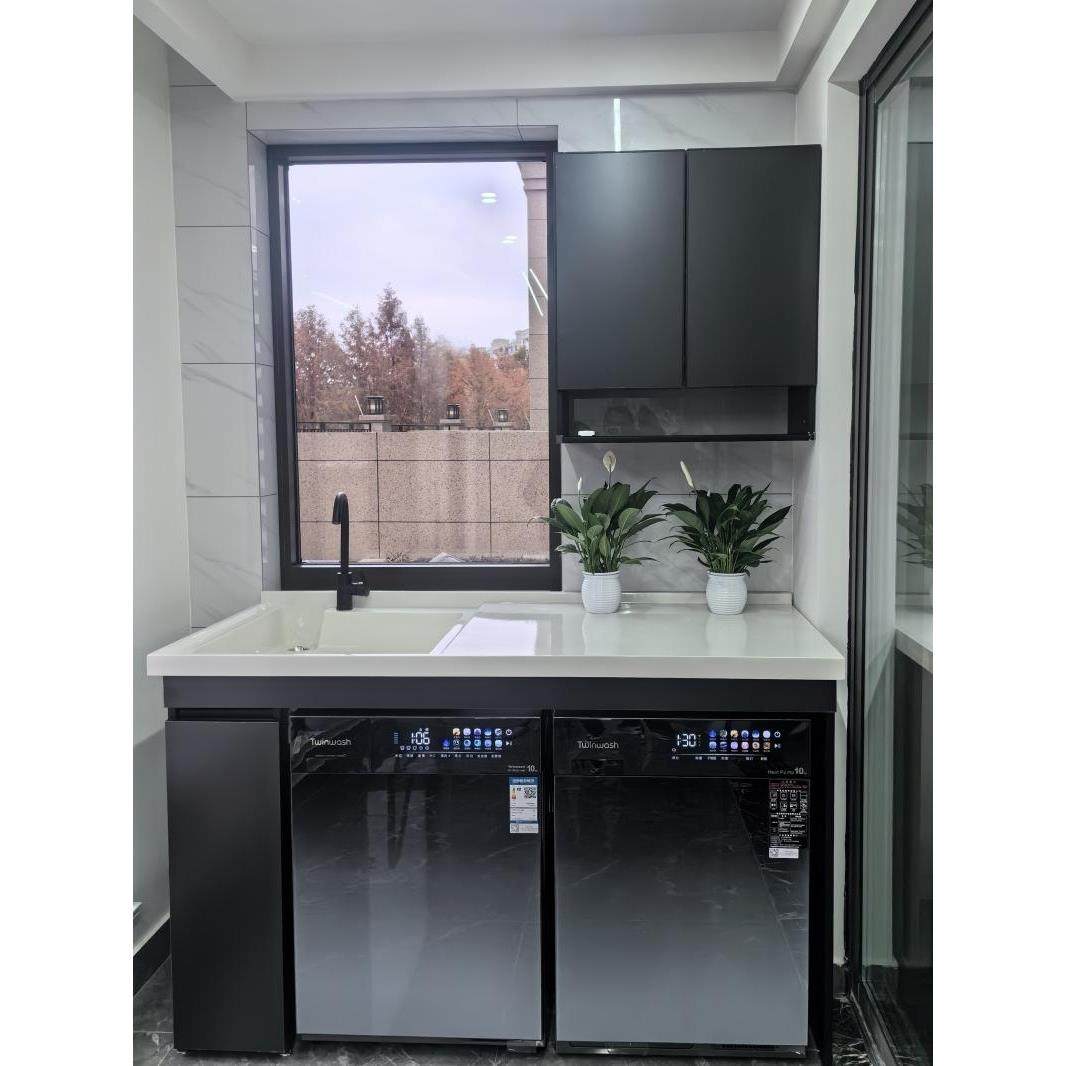 太空铝现代阳台烘洗一体平放组合洗衣柜双洗衣机烘干机双机柜定制