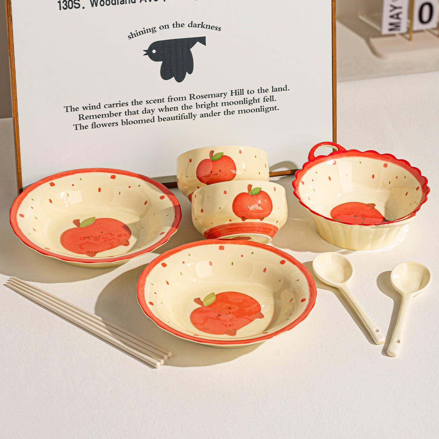 碗盘套装家用一人食盘子碗碟陶瓷餐具情侣碗筷套装2人汤碗泡面碗