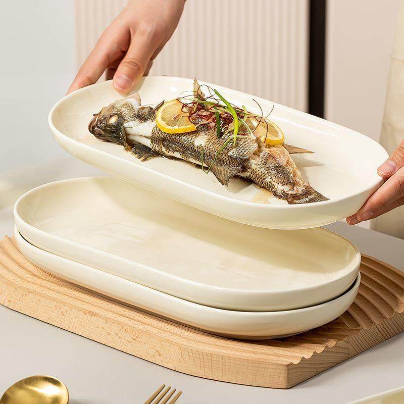新款4只鱼盘家用陶瓷加厚奶油风餐具蒸鱼盘烤鱼盘 水果盘菜盘碟子,餐饮具,盘,淘宝优惠券,粉丝福利购,淘宝优惠卷