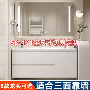 奶油风洗漱柜浴室柜化妆室陶瓷一体洗脸盆面盆柜定制尺寸半墙实木