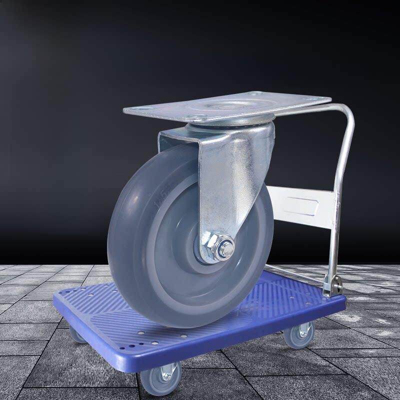 万向轮轮子4寸平板手推车脚轮5寸弹力静音橡胶轮毂拖车拉车定向轮