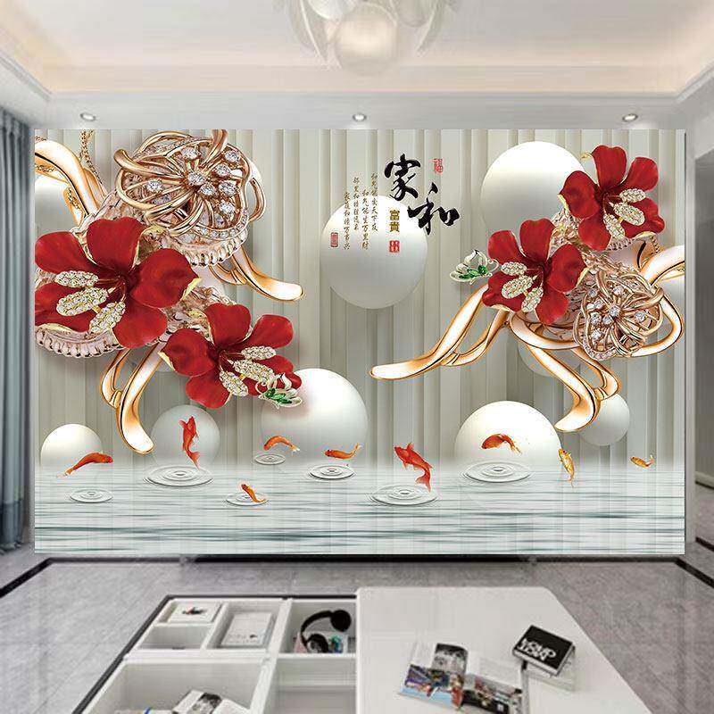 2026新款客厅电视背景墙墙贴画自粘立体花鸟简约沙发防水壁纸壁画