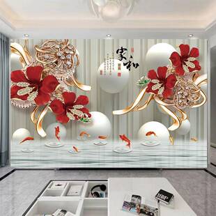 2026新款客厅电视背景墙墙贴画自粘立体花鸟简约沙发防水壁纸壁画