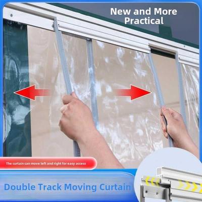 空调门帘双轨道推拉滑动pvc透明门帘磁吸店铺商用挡风塑料隔断帘